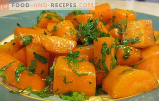 Stewed morötter är en ljus och hälsosam delrätt och ingår i många rätter. De bästa recepten för stewed morötter och rätter med deltagande