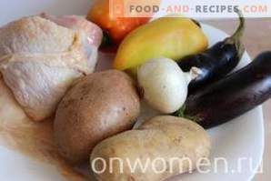 Kyckling med äggplantor och potatis