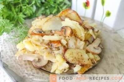 Att stek potatis med svamp i en stekpanna
