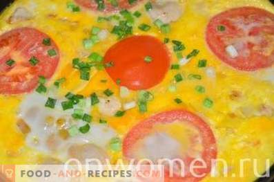 Omelett med kyckling och tomater i ugnen