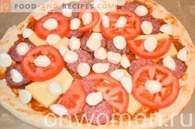 Pizza con salami y mozzarella en masa de levadura