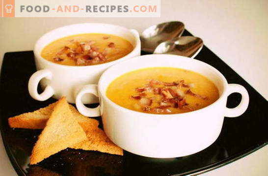 Ärtpuré soppa - bekant från barndomen. Enkel och original recept av ärtsoppa puree: med bacon, bröst, parmesan